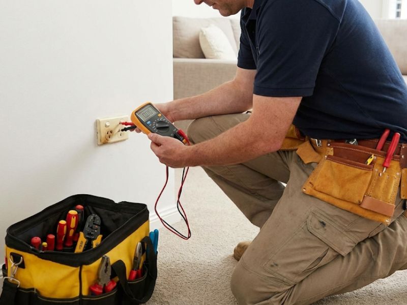 Professional electrician repairing electrical fault Central Coast