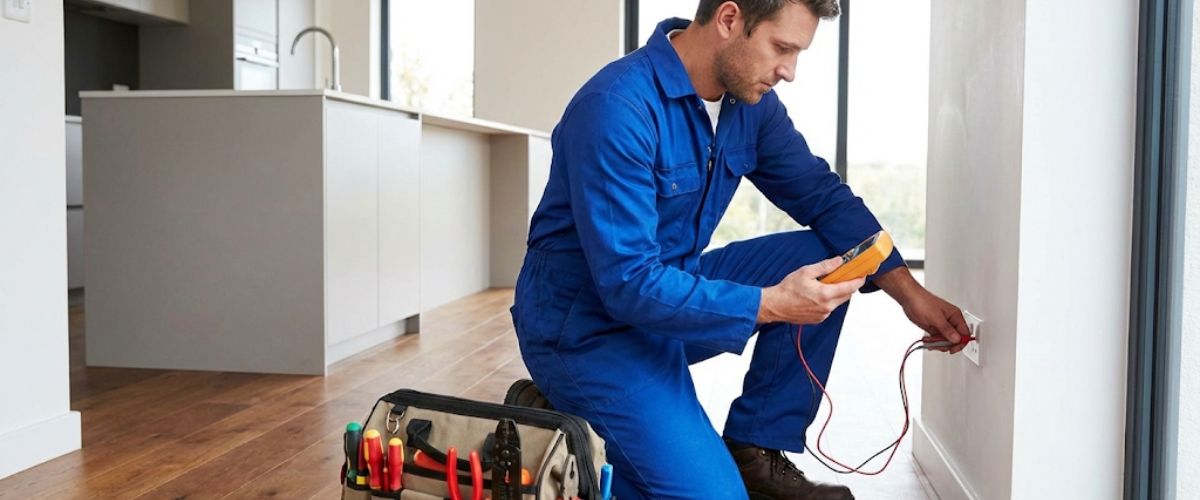 Electrician using diagnostic equipment for electrical repairs Central Coast