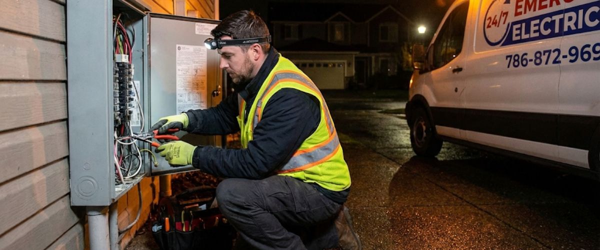 Emergency electrician performing urgent electrical repair Central Coast