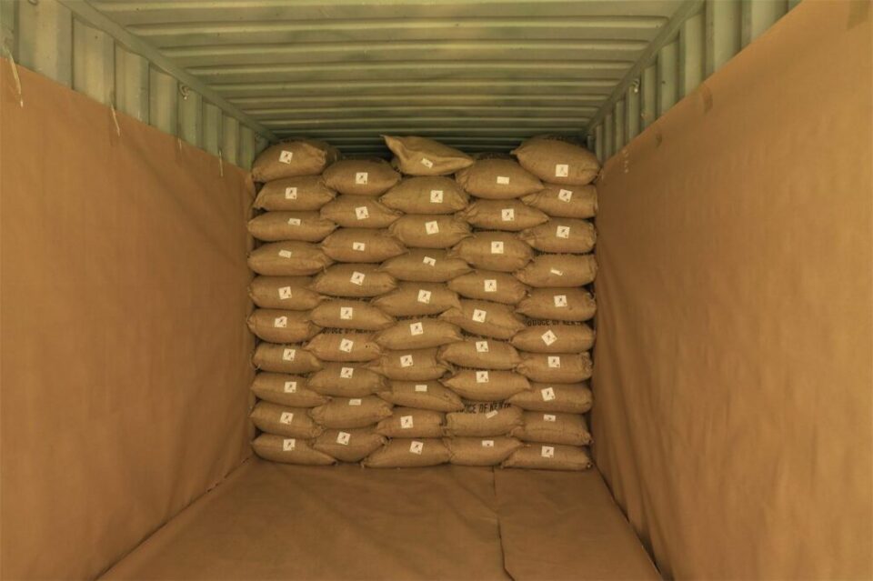 Labelled coffee bags ready for export